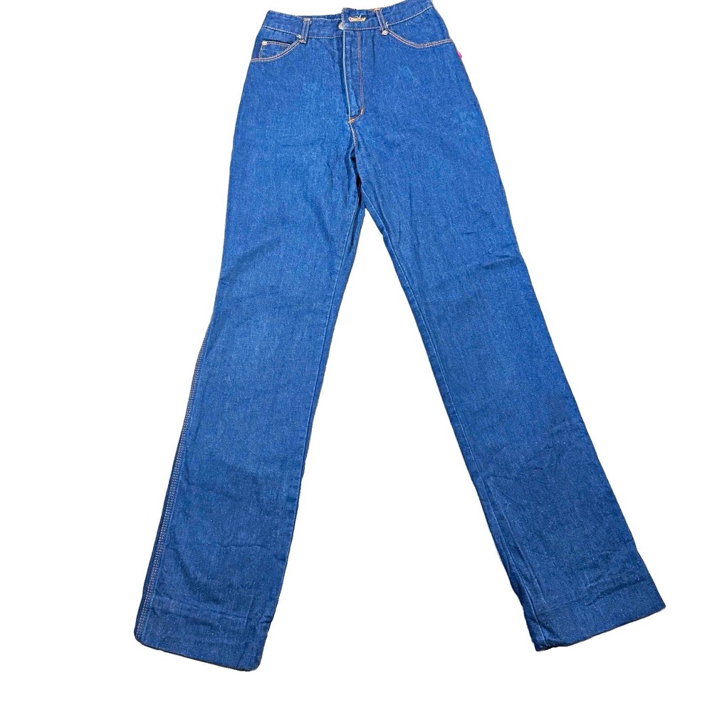 Vtg 70s CHEMIN DE FER Jeans Ultra High Rise Pinch Waist Dark Indigo Denim 27x32